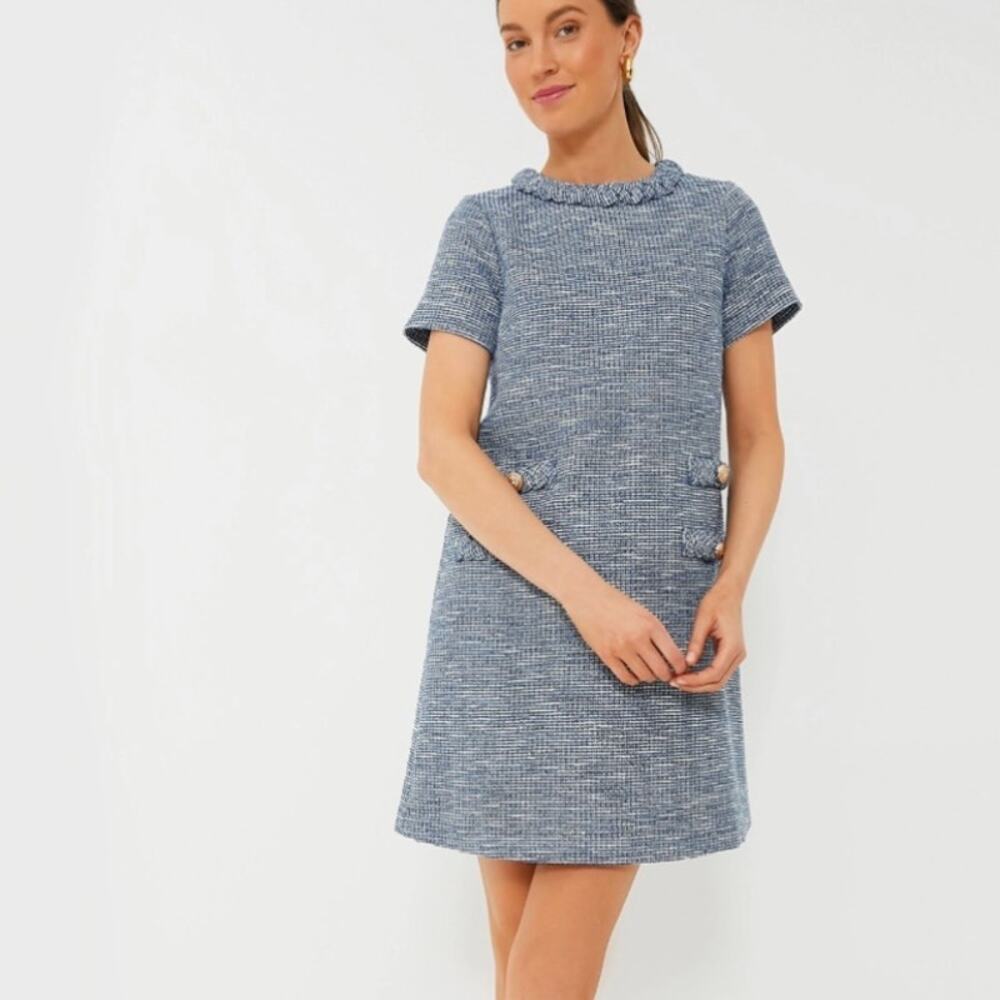 Tuckernuck Heathered Blue Tweed Jackie Dress Size M NEW Preppy